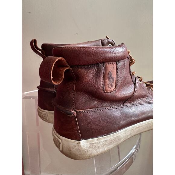 Polo Ralph Lauren Shoes Tavis Brown Leather High Top Sneakers Boots Men Size - Picture 7 of 16